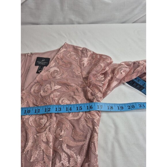 Adrianna Papell Women's Dress Size 8 V-Neck Bell Sleeves Embroidered Pink (63) - Picture 7 of 15